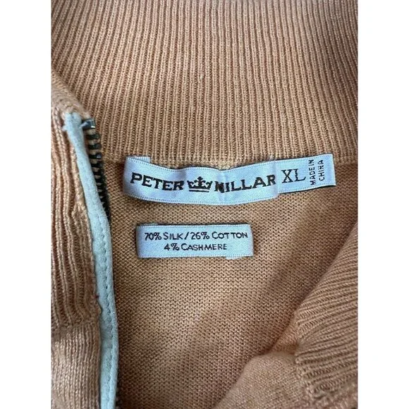 Peter Millar Sweater Mens Large Orange 1/4 Zip Pullover Cashmere Silk Cotton - Picture 10 of 12